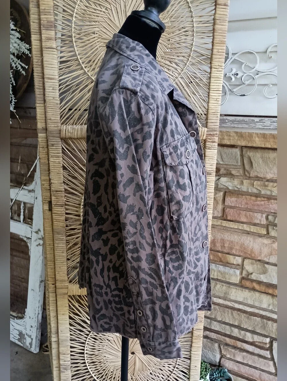 Pistola Anthropologie 100% Cotton Brown Leopard Print Utility Jacket_M - Picture 4 of 7